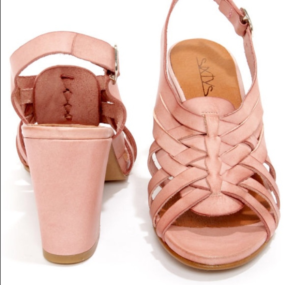 Blush pink leather huarache heels